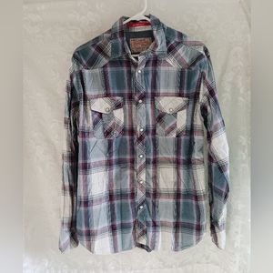 Jeffery max shirt medium button down blue white pearl snaps